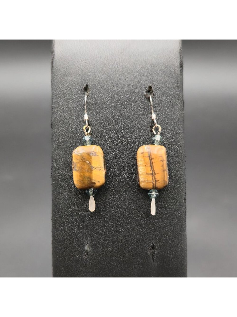 Sterling Silver Tigers Eye Stone Rectangle Dangle Earrings A8720